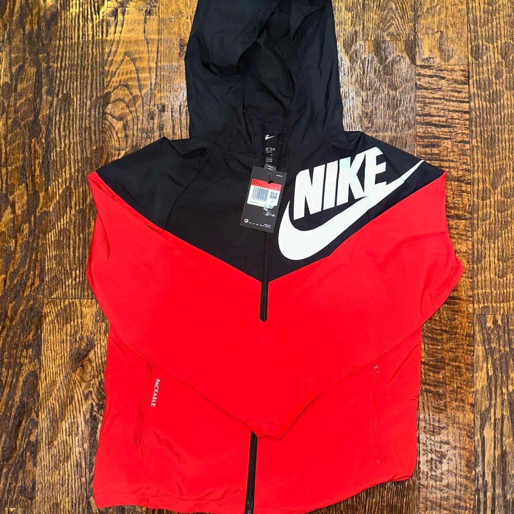 Boys Nike Black and Red Nylon Jacket L